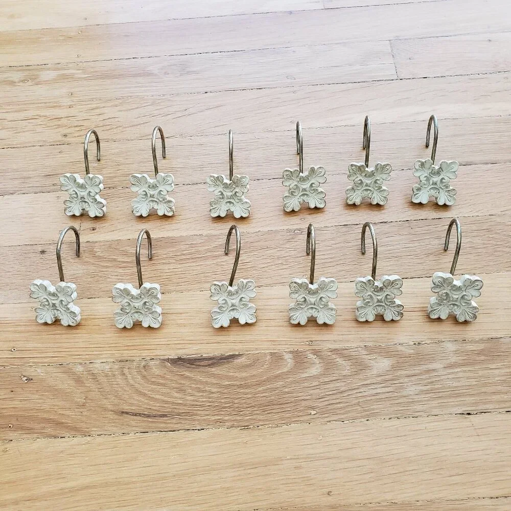 Shabby Chic Sage Green Leaf Shower Curtain Hooks Set of 12 Rustic Distressed